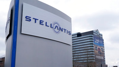 Stellantis sign outside the Chrysler Technology Center, Auburn Hills, Mich., Jan. 19, 2021.