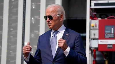 President Joe Biden speaks during a tour of the Flatirons campus of the National Renewable Energy Laboratory, Tuesday, Sept. 14, 2021, in Arvanda, Colo.