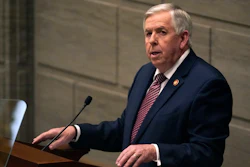 In this Jan. 27, 2021, file photo, Missouri Gov. Mike Parson delivers the State of the State address in Jefferson City, Mo. A judge on Tuesday, Aug. 31, sided with Gov. Parson in his decision in June to end several federal programs that provided enhanced jobless benefits for Missourians.