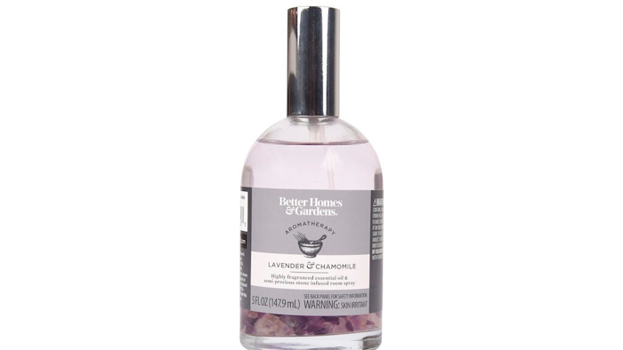 This undated photo provided by Walmart and the U.S. Centers for Disease Control and Prevention shows a bottle of Better Homes & Gardens aromatherapy lavender & chamomile essential oil and semiprecious stone-infused room spray. The Consumer Product Safety Commission and Walmart issued a recall Friday, Oct. 22. 2021, for 3,900 bottles of the spray.
