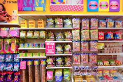 A column of candy, left, featured in TikTok videos is displayed at It'Sugar candy store, Wednesday, Oct. 6, 2021, on the Upper East Side of New York.