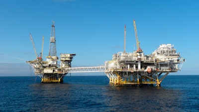 In this Oct. 22, 2012, file photo provided by the federal Bureau of Safety and Environmental Enforcement, the platforms Ellen and Elly stand offshore near Long Beach, Calif., in the BSEE's Pacific Region. Oil production in federal waters in the Pacific is down 90% over the past several decades and no new drilling leases have been sold in the region since the early 1980s.