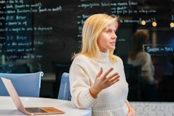Dr. Frida Polli, co-founder and CEO Pymetrics, talks about AI technology used to assess job skills during an interview with The Associated Press at the Pymetrics headquarters, Thursday, Nov. 18, 2021, in New York.