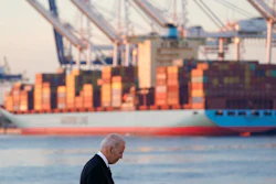 President Joe Biden departs after speaking during a visit at the Port of Baltimore on Nov. 10, 2021.