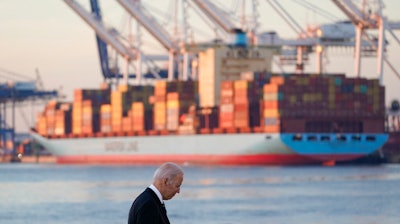 President Joe Biden departs after speaking during a visit at the Port of Baltimore on Nov. 10, 2021.