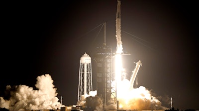 A SpaceX Falcon 9 rocket with the Crew Dragon capsule lifts off from Launch Pad 39A at the Kennedy Space Center, Cape Canaveral, Fla., Nov. 10, 2021.