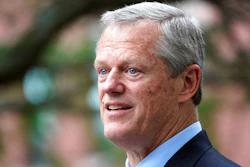 Massachusetts Gov. Charlie Baker speaks during a Juneteenth commemoration in Boston's Nubian Square on June 18, 2021. Baker is abandoning his administration's ambitious plan to create a multi-state compact aimed at dramatically reducing transportation pollution after the deal failed to gain traction in other states. The announcement comes after Democratic Connecticut Gov. Ned Lamont, who supported the initiative, indicated this week he was backing away from the Transportation and Climate Initiative.