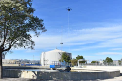 An electronic nose on a drone collects air for odor measurement.