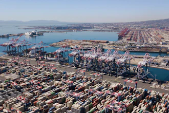 Aerial view of the Long Beach and Los Angeles ports.
