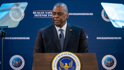 U.S. Secretary of Defense Lloyd Austin delivers the keynote address at the Reagan National Defense Forum, Simi Valley, Calif., Dec. 4, 2021.