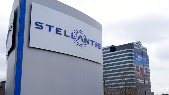 Stellantis sign at the Chrysler Technology Center in Auburn Hills, Mich., Jan. 19, 2021.