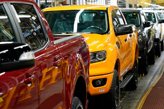 Model year 2021 Ford Ranger trucks on the assembly line at Michigan Assembly, Monday, June 14, 2021, in Wayne, MI.