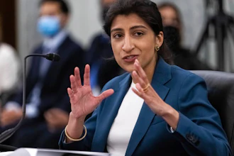 Lina Khan, nominee for Commissioner of the Federal Trade Commission (FTC), speaks during a Senate Committee on Commerce, Science, and Transportation confirmation hearing on April 21, 2021, on Capitol Hill in Washington.