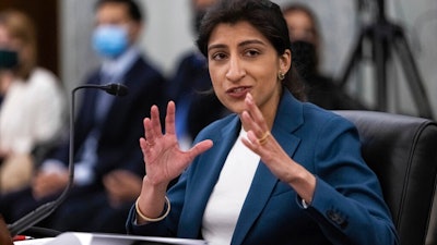 Lina Khan, nominee for Commissioner of the Federal Trade Commission (FTC), speaks during a Senate Committee on Commerce, Science, and Transportation confirmation hearing on April 21, 2021, on Capitol Hill in Washington.