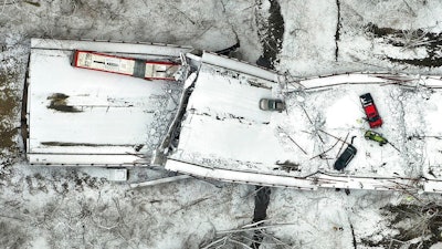 A view of the Fern Hollow Bridge in Pittsburgh that collapsed Friday morning, Jan. 28, 2022.