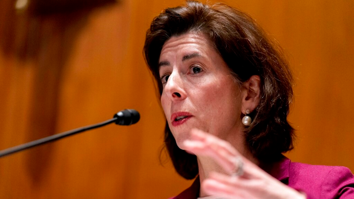 Commerce Secretary Gina Raimondo testifies before a Senate Appropriations Subcommittee on Commerce, Justice, Science, and Related Agencies hearing on Capitol Hill in Washington, Tuesday, Feb. 1, 2022, to examine expanding broadband access, focusing on the Department of Commerce broadband programs in the Infrastructure Investment and Jobs Act.