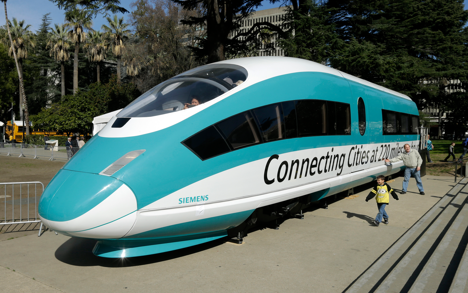 Full-scale mock-up of a high-speed train displayed in Sacramento, Calif., Feb. 26, 2015.