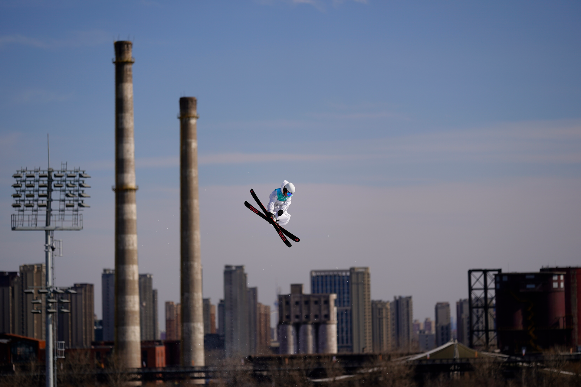 Matej Svancer of Austria trains ahead of the men's freestyle skiing big air qualification round of the 2022 Winter Olympics, Monday, Feb. 7, 2022, in Beijing.