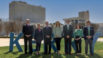 Pictured at Kerry Group's March 14 ribbon cutting ceremony are Kerry North America CEO Oliver J Kelly, Chief Corporate Affairs and Brand Officer Catherine Keogh, Chairman of the Board Philip Toomey, Irish Minister for Justice Helen McEntee, Kerry CEO Edmond Scanlon, the Consul General of Ireland in Atlanta Caoimhe Ní Chonchúir and Georgia Economic Development Commissioner Pat Wilson.