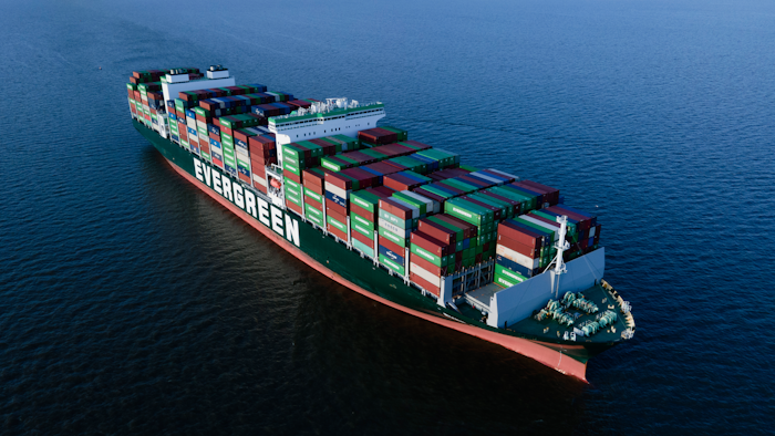 The container ship Ever Forward, which ran aground in the Chesapeake Bay off the coast near Pasadena, Md., the night before, is seen Monday, March 14, 2022.