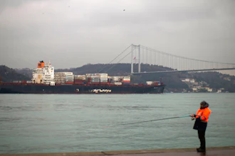 Cargo ship Oakland crosses the Bosphorus strait towards the Marmara sea after departing from Russia's Novorossiysk port, in Istanbul on March 1, 2022.