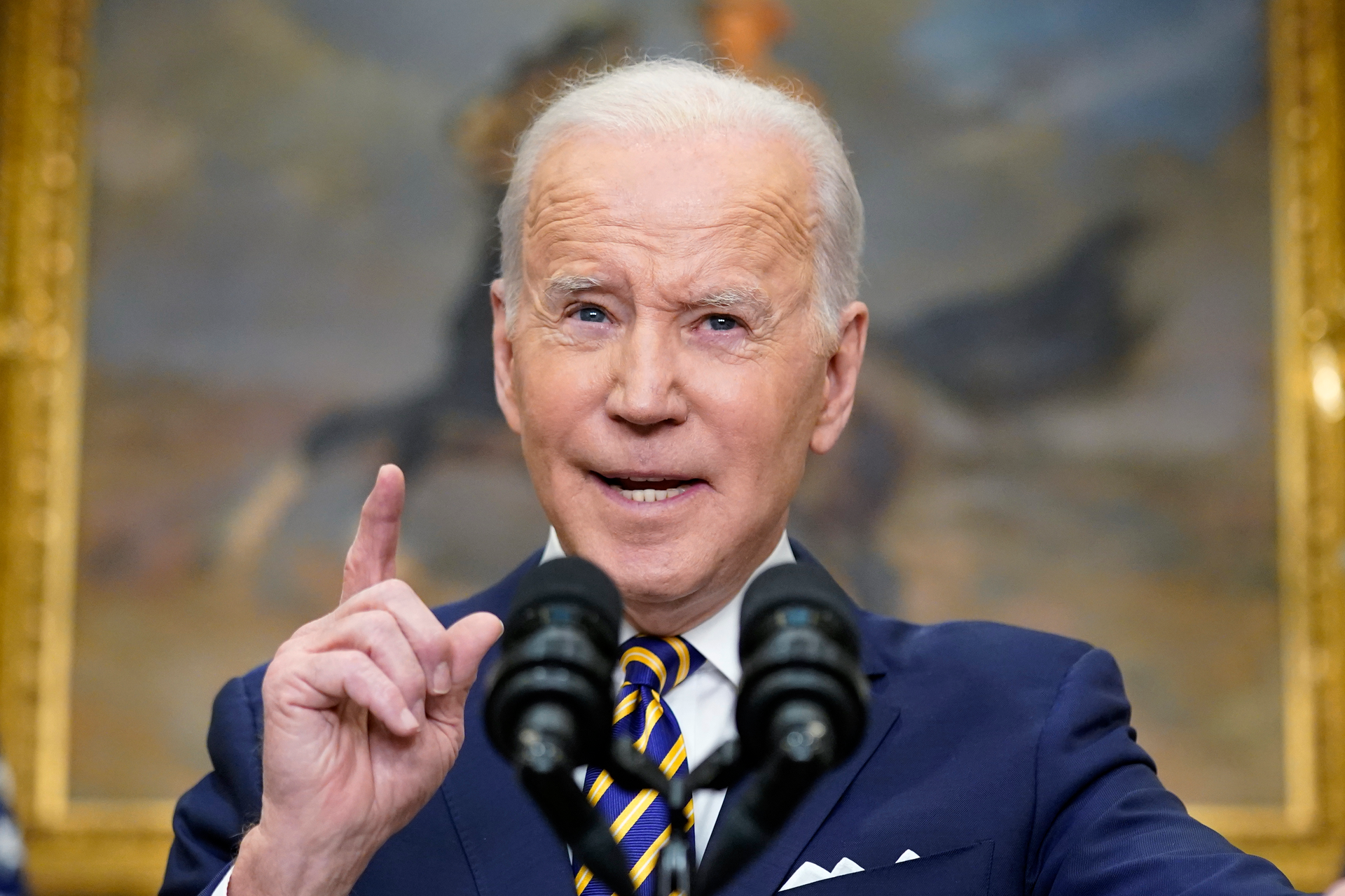 President Joe Biden announces a ban on Russian oil imports in the Roosevelt Room at the White House,, March 8, 2022.