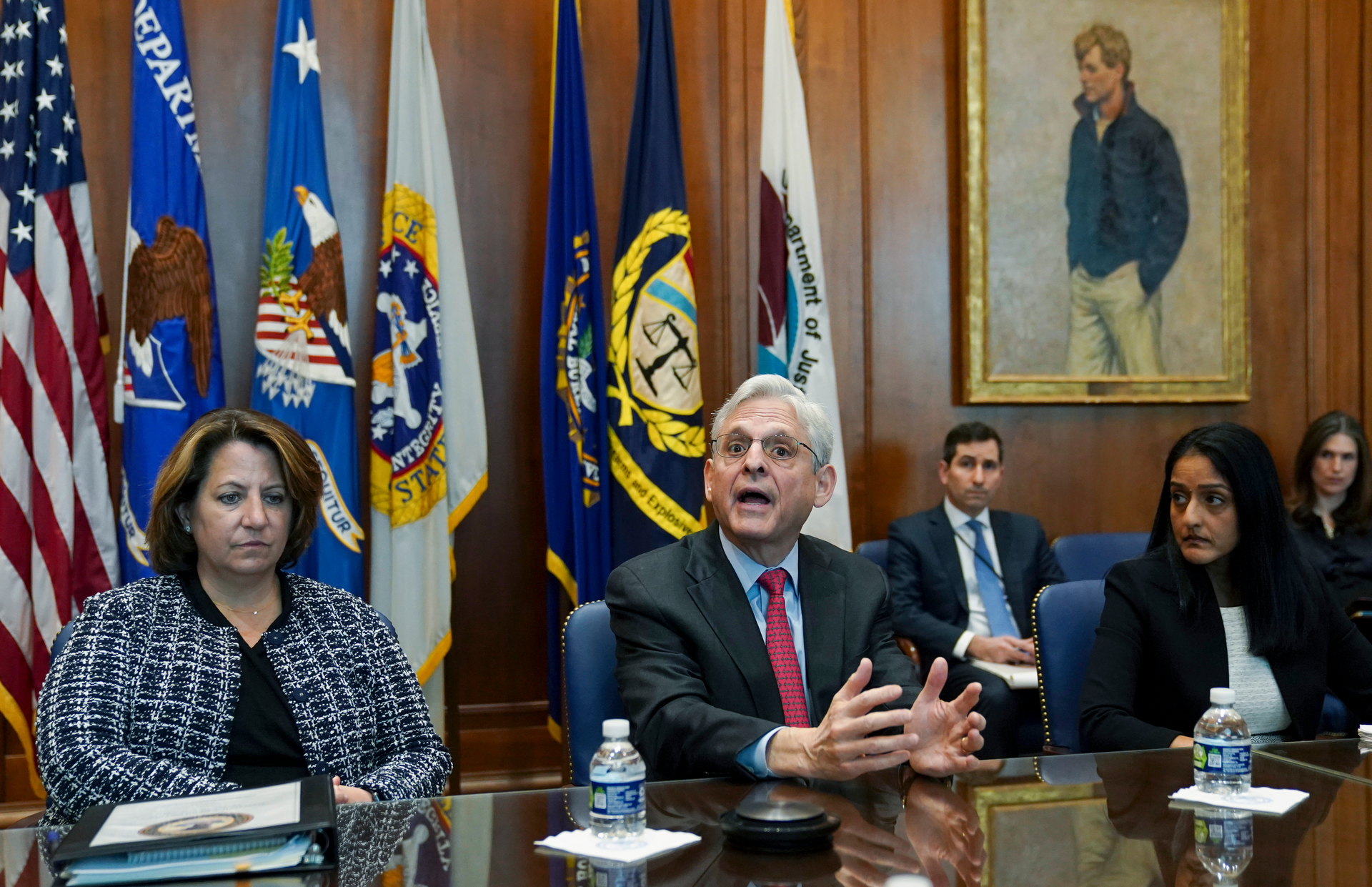 Attorney General Merrick Garland speaks during a meeting at the Justice Department, Washington, March 10, 2022.