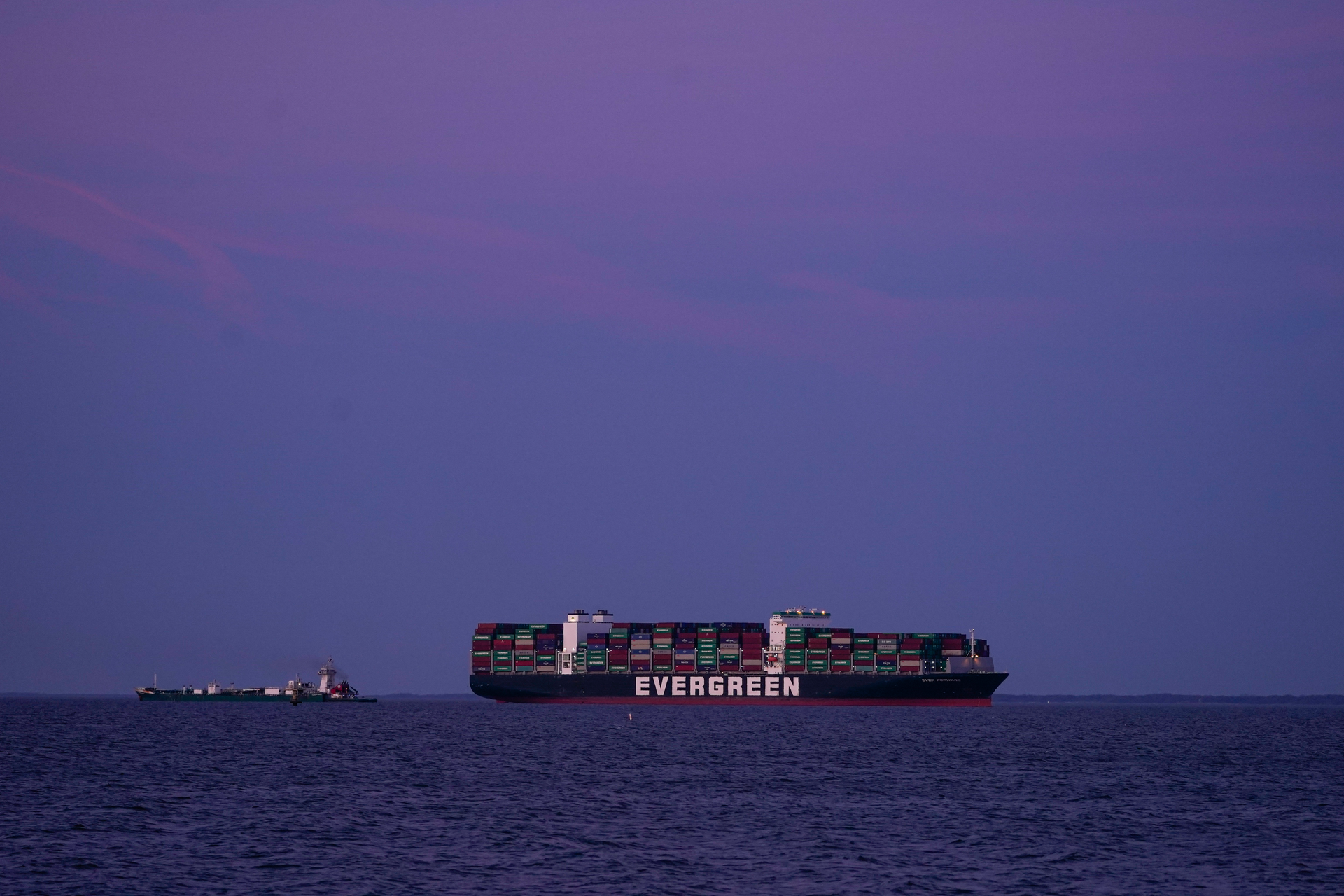 Container ship Ever Forward off the coast near Pasadena, Md., March 14, 2022.