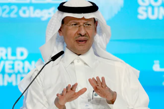 Saudi Arabia Energy Minister Prince Abdulaziz bin Salman speaks during the World Government Summit at Dubai Expo 2020, March 29, 2022.