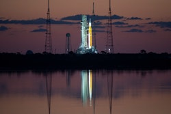 In this photo released by NASA, the Space Launch System (SLS) rocket with the Orion spacecraft aboard is seen at sunrise atop a mobile launcher at Launch Complex 39B at NASA's Kennedy Space Center in Cape Canaveral, Fla., Monday, April 4, 2022, in preparation for the Artemis I wet dress rehearsal test. Launch managers tried twice _ once Sunday and again Monday _ to load nearly 1 million gallons of fuel into the 322-foot (98-meter) rocket. Problems with fans at the launch pad thwarted the first effort, while a stuck valve halted the second attempt.