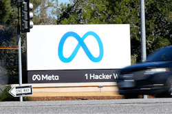 In this Oct. 28, 2021, photo, Facebook unveiled their new Meta logo on a sign at the company headquarters in Menlo Park, Calif.