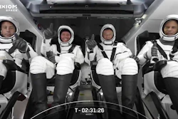 This photo provided by SpaceX shows the SpaceX crew seated in the Dragon spacecraft on Friday, April 8, 2022 in Cape Canaveral, Fla. SpaceX is scheduled to launch three rich businessmen and their astronaut escort to the International Space Station for more than a week’s stay.