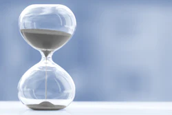 Hourglass On A Blurred Trendy Blue Background, Time And Glass 1192893429 5000x2400