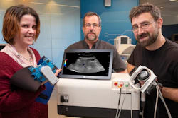 Pictured (left to right): GE Research’s Victoria Cotero, Senior Scientist in Biosciences; Jeffrey Ashe, a senior electrical engineer; and Christopher Puleo, a senior biomedical engineer, around a prototype of the Research Lab’s ultrasound modulation device at GE’s research campus in Niskayuna, NY. Cotero, Ashe and Puleo were lead authors on the GE Research- led study with The Feinstein Institutes for Medical Research, UCLA Samueli School of Engineering, Yale School of Medicine, and Albany Medical College, published in Nature Biomedical Engineering.