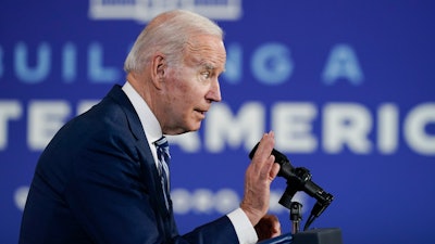 President Joe Biden speaks at North Carolina Agricultural and Technical State University, in Greensboro, N.C., Thursday, April 14, 2022.