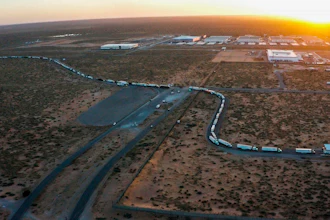 Truckers block the entrance into the Santa Teresa Port of Entry in Ciudad Juarez going into New Mexico on April 12, 2022. The truckers blocked the port as a protest to the prolonged processing times implemented by Gov. Abbott which they say have increased from 2-3 hours up to 14 hours in the last few days.