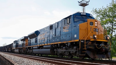 CSX freight train pulls through McKeesport, Pa., June 2, 2020.