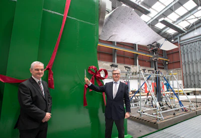 Professor Professor Conchúr Ó Brádaigh, Head of School of Engineering at the University of Edinburgh (left), and UK Government Minister for Scotland Malcolm Offord (right) during the FastBlade opening event.
