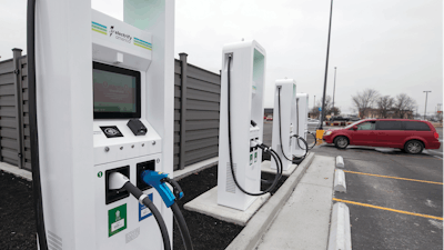 Electrify America, an electric car charger producer, has opened a charging station Wednesday, Jan. 16, 2019, in Paducah, Ky. German engineering company Siemens is making an investment in Electrify America, a Volkswagen division that includes a network of electric vehicle charging stations in North America. Electrify America said Tuesday, June 28, 2022, that Siemens is its first outside investor and will have a board seat. Siemens will contribute a low triple-digit million dollar amount, with media reports pegging it at more than $100 million.