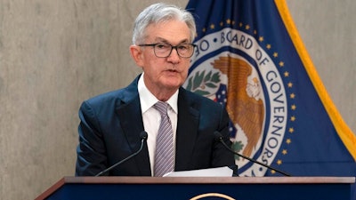 Federal Reserve Board Chair Jerome Powell speaks during the Inaugural Conference on the International Roles of the U.S. Dollar at Federal Reserve Board Building, in Washington, Friday, June 17, 2022.