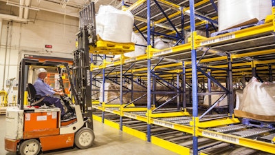 Racking inside distribution warehouses need to be protected with barriers to forklift traffic, such as guardrails.