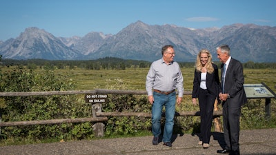 Federal Reserve Chair Jerome Powell, right, with with Fed Vice Chair Lael Brainard, center, and Federal Reserve Bank of New York President and CEO John Williams, Grand Teton National Park, Aug. 26, 2022.