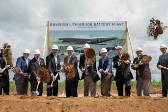Gov. Andy Beshear, Envision AESC executives and a group of elected officials break ground on the $2 billion, 3-million-square-foot Envision AESC electric vehicle battery technology gigafactory to be constructed in the Kentucky Transpark in Bowling Green, Ky., Tuesday, Aug. 30, 2022. The Envision AESC gigafactory in south-central Kentucky will produce battery cells and modules that will power electric vehicles produced by multiple automakers.