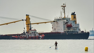 The Tuvalu-registered OS 35 cargo ship on the seabed off Gibraltar, Aug. 30, 2022.