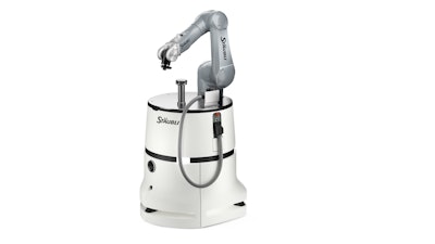 Stäubli will demonstrate its machine tending technologies using a stationary TX2-60 HE (Humid Environment) robot, capable of washing parts and tools, working in tandem with a HelMo mobile robot.