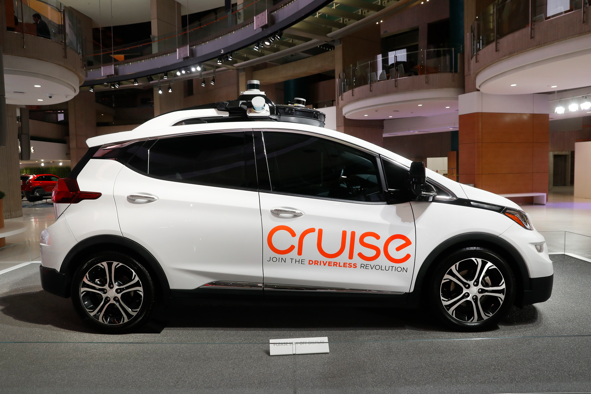 In this Jan. 16, 2019, file photo, Cruise AV, General Motor's autonomous electric Bolt EV is displayed in Detroit. An autonomous vehicle run by Cruise LLC got into a wreck while making a left turn, causing the company to update software and recall 80 vehicles. The San Francisco-based unit of General Motors says the crash happened June 3, 2022. The company says it filed recall paperwork at the request of federal safety regulators and to be transparent with the public.