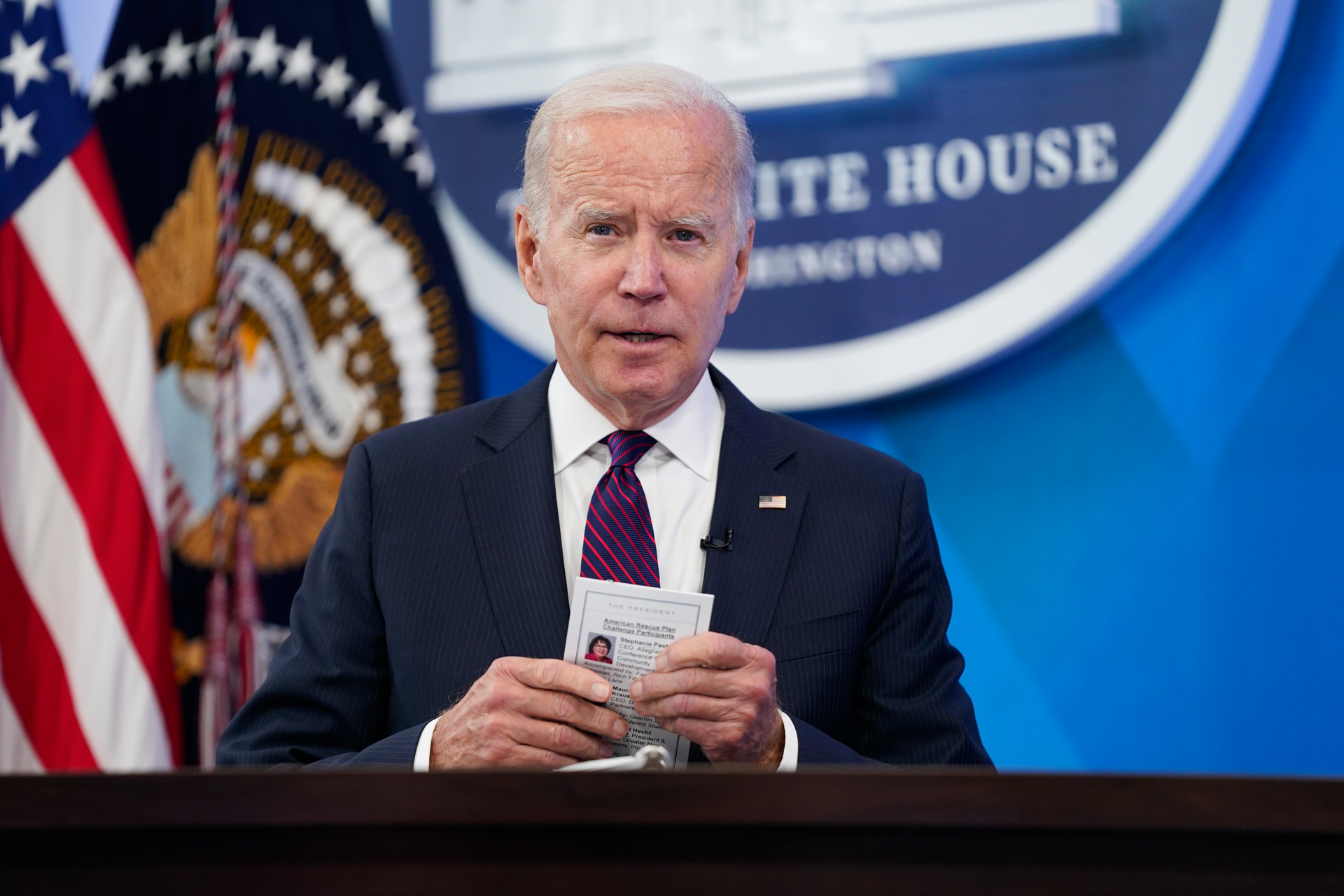 President Joe Biden speaks about the American Rescue Plan during an event in the South Court Auditorium on the White House campus, Friday, Sept. 2, 2022, in Washington.