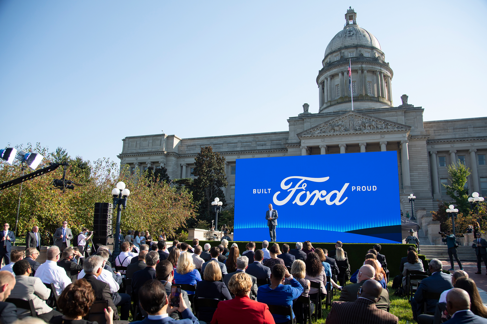 Executive Chairman of Ford William Clay Ford Jr. speaks during a news conference in front of the capital in Frankfort, Ky., Tuesday, Sept. 28, 2021.