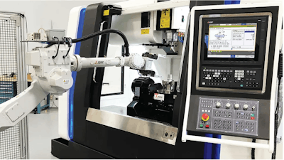 Direct Robot Control from Mitsubishi Electric Automation allows the CNC to directly control a robot via EIA (G and M-code commands). The robot can be controlled with the same programming language as machine tools.