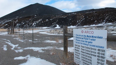 A slag pile of mining waste is seen in Anaconda, Mont., on Dec. 15, 2016.